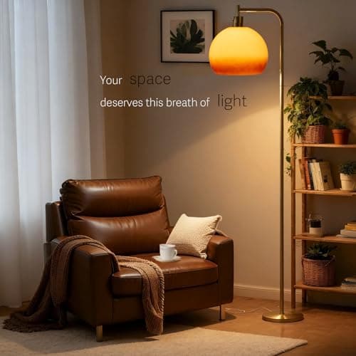 URLIGHTS Glass Floor Lamp,67" Modern Standing Lamp with Sunset Grapefruit Glass Lampshade Metal Pole for Living Room, Bedroom, Office - Heavy Base,Pedal Switch (Include Bulb)(Gradient) thumbnail 4