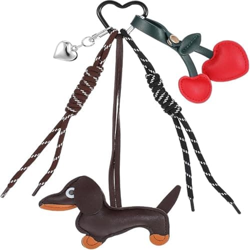 Leather Dachshund Keychain, Cute Dog Heart Cherry Keyring Puppy Bag Pendant Key Chain Charm Dachshund Accessories for Handbag Purses Bags Cars Fashion Gifts for Dog Lovers - Image 1