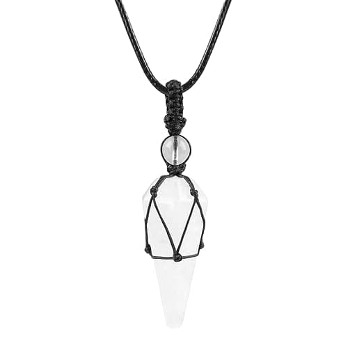 weryerker Healing Crystal Natural Gemstone Pendant Necklace Pointed Necklace Adjustable Black Rope For Men Women - Image 1