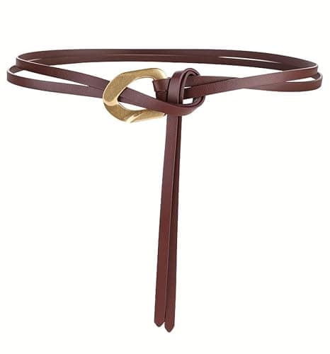 Block Garden Women Tie Leather Belt Gold Buckle Double Straps Waist Belts - Image 1