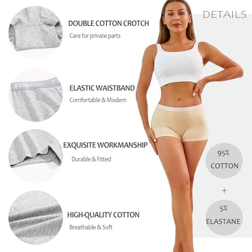 FINETOO Womens Cotton Boy Shorts Underwear Full Coverage Soft Boxer Briefs High Waisted Panties for Lady Girls 6 Pack(M) thumbnail 5