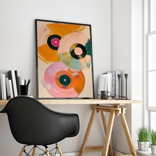 Retro Vinyl Painting Pink Vintage Music Canvas Wall Art 16x24 Inch Unframed thumbnail 4
