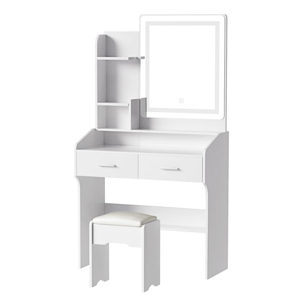 Artiss Dressing Table, LED Mirror Makeup Stool Set Wooden Vanity Desk Chair, Home Bedroom Furniture Girls Kids Women Organisers, Drawers Shelves Wide Tabletop White thumbnail 6