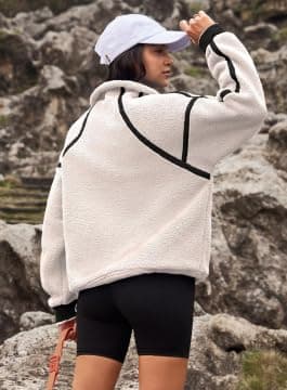 Yanekop Womens Quarter Zip Pullover Sherpa Fleece Jacket Oversized Zip Up Sweatshirt Half Zip Pullover Fuzzy Outerwear thumbnail 6