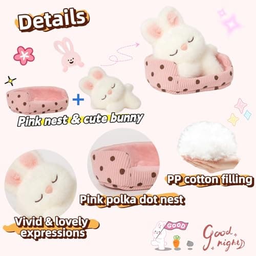 unsnurnoch 5.5" 2-in-1 Sleeping Bunny Plush Toy Set, Cute White Rabbit Stuffed Animal with Nest, Soft Mini Kawaii Plush Doll for Kids Girls Boys, Present for Birthday Christmas Room Decor thumbnail 3