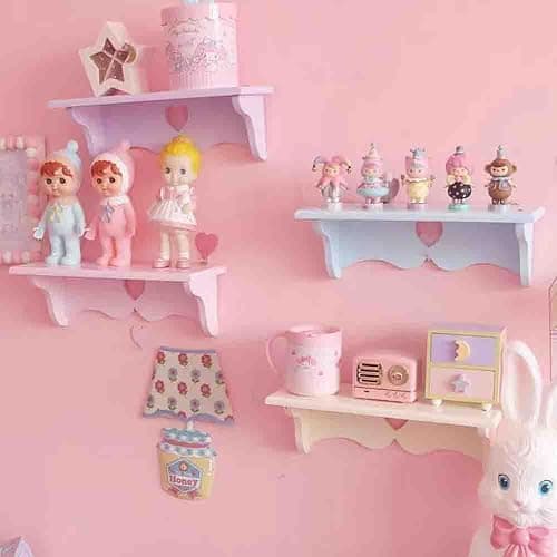 PEXIZUAN Kawaii Wood Floating Shelf Kawaii Wall Decor Kawaii Room Decor Kawaii Love Pink Room Decor (Pink) thumbnail 5