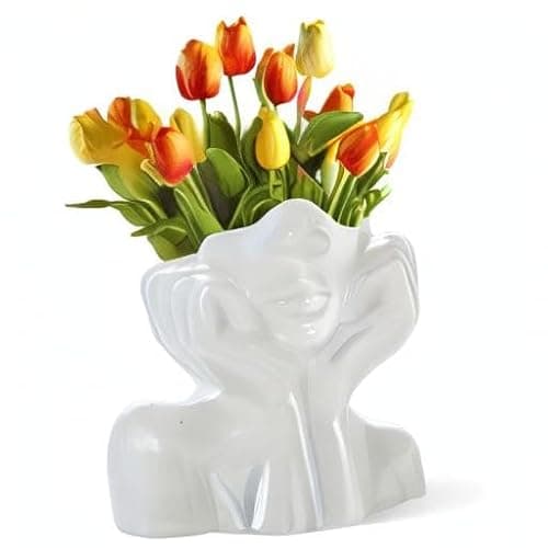 CEMABT Gesicht vase, Blume Dekor, Keramik Körper Weibliche Form, Ideale Regal, Moderne Bauernhaus Tisch, Kleine nette Bücherregal Halbgesicht (Stil-C) thumbnail 8