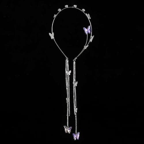 E EMZHOLE Wedding Butterfly Headband Head Chain Silver Tassel Hair Hoop Band Hair Vine Vintage Decorative Headwear Headpieces Hair Accessories for Women and Girls Headdress (01) thumbnail 4