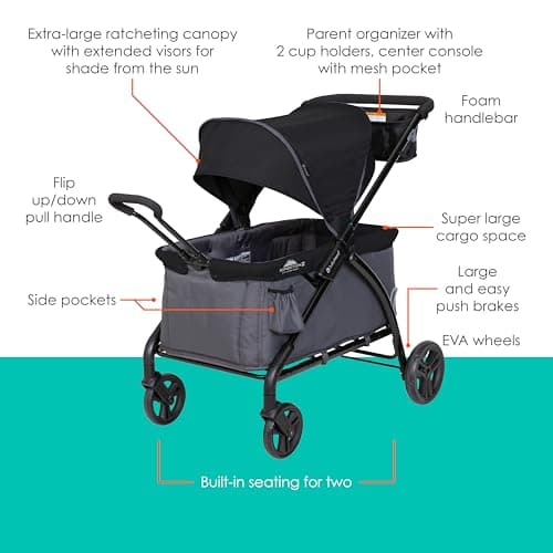 Baby Trend Tour™ LTE 2-in-1 Stroller Wagon, Gravity Black thumbnail 2