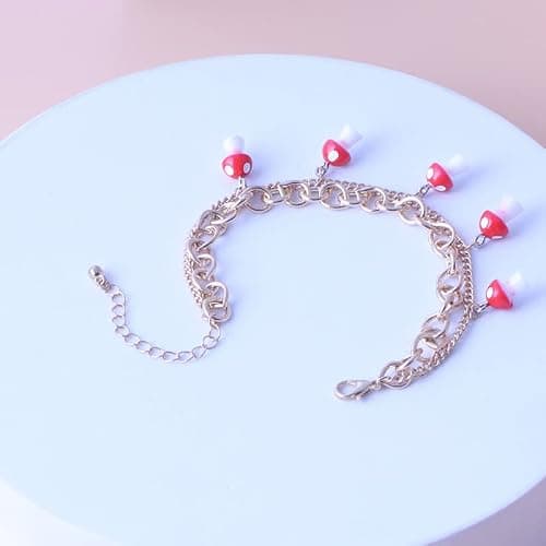 Rrdaily Double Layer Mushroom Bracelet Anklet， Cute Red Mushroom Bracelet Combination Bracelet Anklet Jewelry for Women thumbnail 4