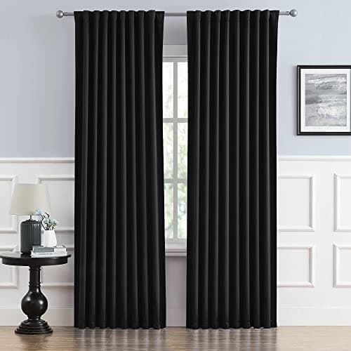 DUALIFE Pitch Black Blackout Curtains 63 Inch Length for Bedroom 2 Panels Set Insulated Dark Black Out Sun Blocking Window Cover Curtain 52x63 Inch - Image 1