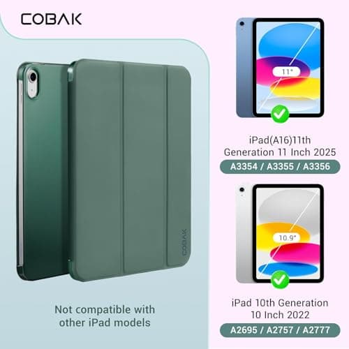 CoBak Case for iPad (A16) 11th Generation 11 Inch 2025, iPad 10th Generation 10.9 inch 2022, Slim Stand Protective Cover with Hard PC Translucent Back Shell Cover, Support Touch ID, Emerald thumbnail 3