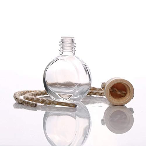 USRommaner 10 Pcs 8ml Hanging Essential Oil Diffuser,Empty Clear Glass Oblate Car Air Freshener Perfume Aromatherapy Pendant Bottle Vials With Wooden Caps & Hanging String-FREE 1 Funnel&Dropper thumbnail 3