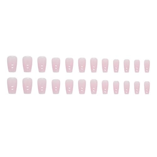 Ombre Press on Nails Coffin Fake Nails Medium False Nails with Design Pink White Gradient Full Cover Acrylic Nails Artificial Glue on Nails for Women Girls Manicure 24Pcs… thumbnail 4