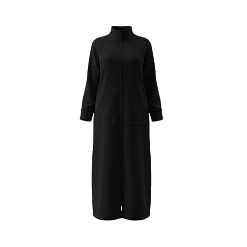 Nexjolva Women Zip Up Fleece Robe Plush Bathrobe Stand Collar Sleepwear | Soft Material. Loose Patch Pockets. Convenient Full Length Front Zipper. Excellent Layering Piece for Chilly House Chores. thumbnail 4