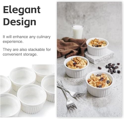 Nuwave Ceramic Ramekins 8 oz, Set of 6, Elegant Classic Style for Baking Souffles, Creme Brulées, Custards, Puddings, 4.3” Wide & 2” Tall, Microwave, Oven & Dishwasher-Safe, Ivory White (6) thumbnail 5