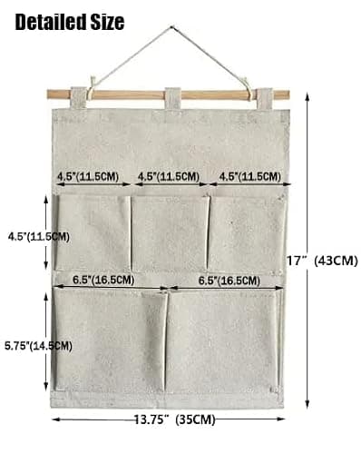 KINGREE Over The Door Magazine Storage Pockets, Wall Door Closet Hanging Storage Bag Organizer, (5 Pockets-Nature) thumbnail 2