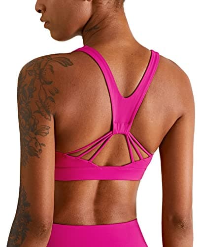 icyzone Women's Padded Strappy Workout Running Sports Bras Medium Impact - Image 1