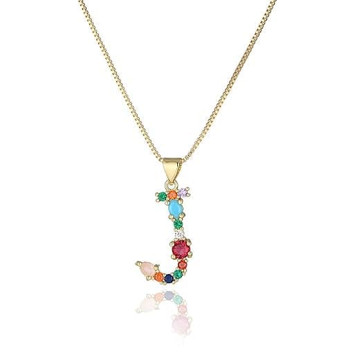 Eben-Ezer 18K Gold Box Chain Choker Initial Necklace Multi-Color Zircon Letter Pendant Script Name Custom Necklace for Women Gift Alphabet 26 A-Z - Image 1