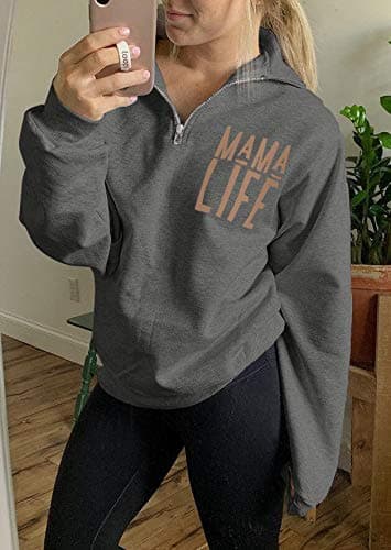 TAIUICY Women Mama Life Zip Up Pullover Sweatshirt Jacket High Collar Quarter 1/4 Zip Coat thumbnail 2