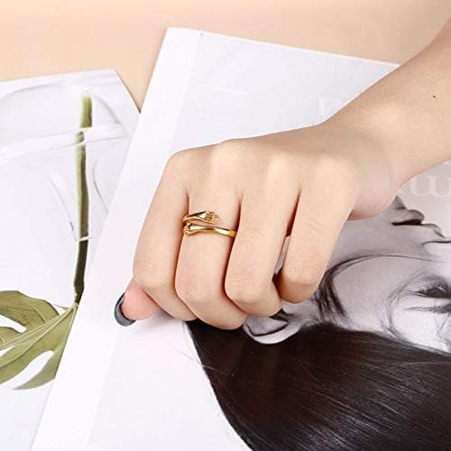 INRENG Unisex Stainless Steel Hands Embrace Open Couples Wedding Ring Romantic Love Hug Jewelry thumbnail 5