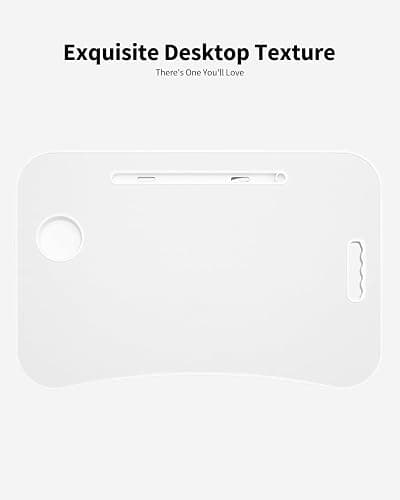 VIFOCAE Foldable Lap Desk, Laptop Bed Desk, Portable Lap Table, Laptop Bed Table with Cup Holder & Tablet Slot & Lifting Handle for Working Writing Drawing & Eating - White thumbnail 6