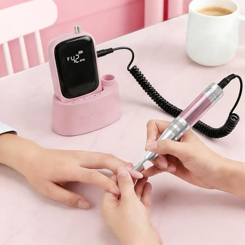 Wea&Hea Professional Electric Nail Drill, 50000 RPM Rechargeable Cordless E-File Machine for Acrylic Gel Nails, Low Noise Low Heat Nail File Kit with 6 Bits, 66 Sanding Bands, Pink thumbnail 8