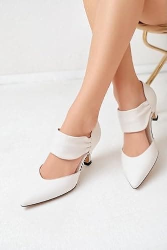 Coutgo Womens Low Kitten Heel Dress Shoes Pointed Toe Slip on Ankle Strap Cutout Elegant Party Wedding Pumps thumbnail 2
