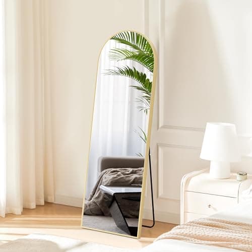 Sweetcrispy 60"x16" Arched Full Length Mirror, Standing or Leaning Full Body Mirror with Aluminum Alloy Thin Frame, Suitable for Bedroom or Cloakroom,Gold thumbnail 4