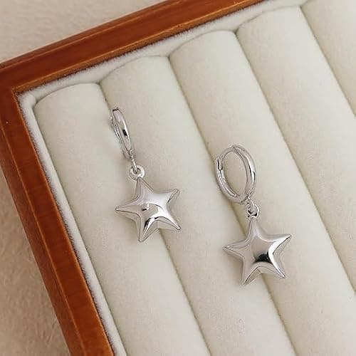 Jean Beau Hoop Huggie Charm Gold Silver Sun Star Earrings for Women, Trendy Puffy Drop Earring Prom Fashion Accessories Jewelry Gift thumbnail 7
