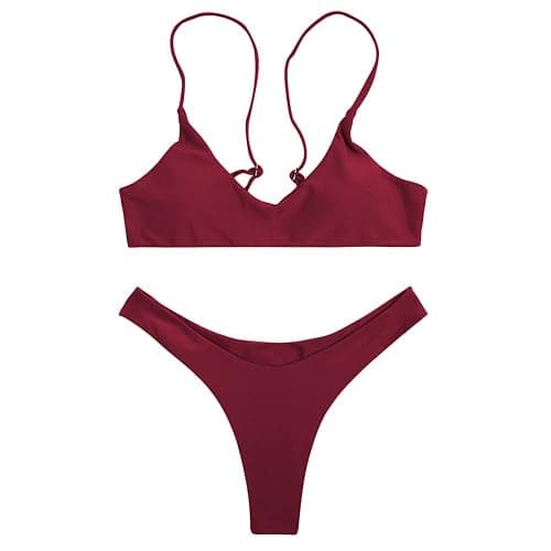 SherryDC Women's Solid Scoop Neck Push Up Padded Brazilian Thong Bikini Swimsuit Bathing Suit thumbnail 2