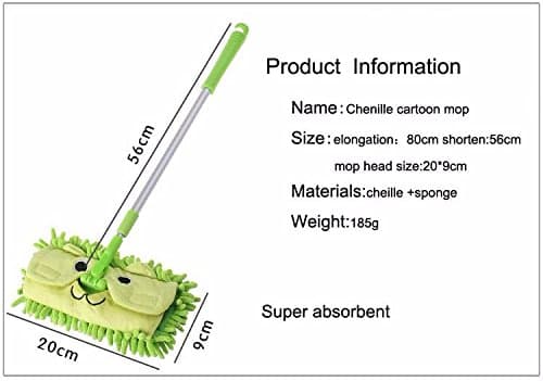 Xifando Mini Microfiber Chenille Cartoon Flat Dust Mop for Children,Detachable,360 Degree Rotation, Extension-Type (Green) thumbnail 2