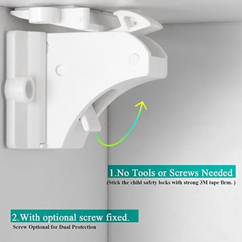 20 Pack Magnetic Cabinet Locks Baby Proofing - Vmaisi Children Proof Cupboard Drawers Latches - Adhesive Easy Installation thumbnail 8