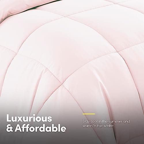 Sweet Home Collection 5 Piece Comforter Set Bag Solid Color All Season Soft Down Alternative Blanket & Luxurious Microfiber Bed Sheets, Pale Pink, Twin thumbnail 4
