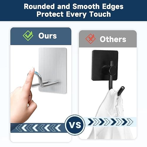 Quavzotu Self Adhesive Hooks Heavy Duty, Large Stainless Steel Towel Hooks, No Drill Sticky Hooks, Long Stick on Shower Wall Hooks for Hanging Hat Coat Key Headphone (Black(4Pcs)) thumbnail 4