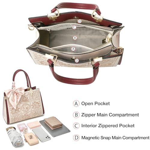 FOXLOVER Medium Tote Bag for Women Designer Vintage Satchel Handbags Top-handle Purses (Apricot) thumbnail 7