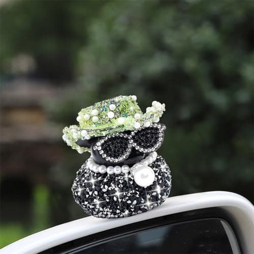 wonuu Black Diamond Rubber Duck Car Ornaments Funny Office Gifts Dashboard Decorations for Cool Car Accessories with Green thumbnail 5