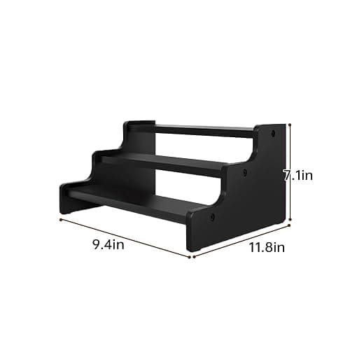 Wooden Cologne Organizer for Men, Perfume Organizer Stand, Cologne Stand with Anti-Slip Washers, Wooden Display Risers Stand for Figures, Fragrances, Dessert, Cupcake, Makeup (Black, 3-tier-9.4in) thumbnail 9