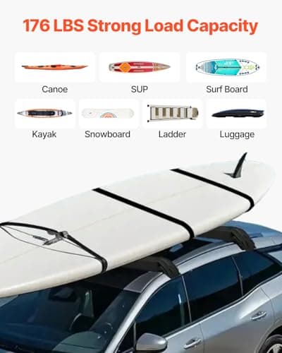 VEVOR Soft Roof Rack Pads, 31.5" Universal Car Roof Rack Pad, 176LBS Load Capacity Surfboard Rack for Car with 4 Tie-Down Straps, 2 Quick Loop Straps & Storage Bag for SUP Canoe Snowboard Paddle Board thumbnail 3