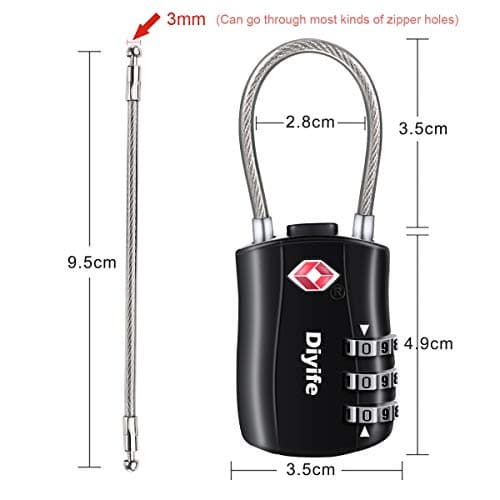 TSA Luggage Locks,3-Digit Security Padlock, [Newest Version] Diyife Combination Padlocks, Travel Code Lock for Suitcases, Luggage, Bag, Case, Backpack, Gym Lockers (Black&Blue&Red&Orange, 4 Pcs) thumbnail 4