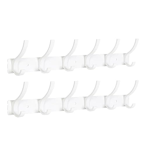 Optish Coat Rack Wall Mount, Coat Hook Wall Mount, Wall Hooks for Hanging, Hat Rack for Walls, Coats Hanger with 12 Hook, Towel Hooks for Bathrooms (2 Pack, White) - Image 1