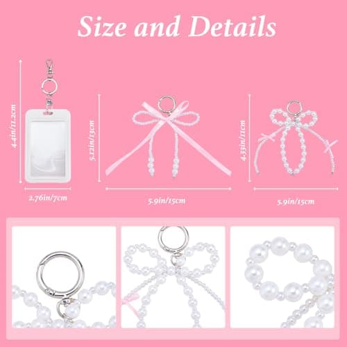 EVERJOYCRAFT 2 Sets Photocard Holder with Pearl Bow Cute Badge Holders thumbnail 2