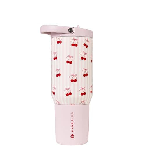 HydroJug Sport - Stainless Steel Tumbler with Straw, Vacuum Insulated, 20oz Leakproof Water Bottle, Ergonomic Design, Reusable, Dishwasher Safe, Rubber Base, Durable for Gym or Outdoors, Sweet Cherry - Image 1