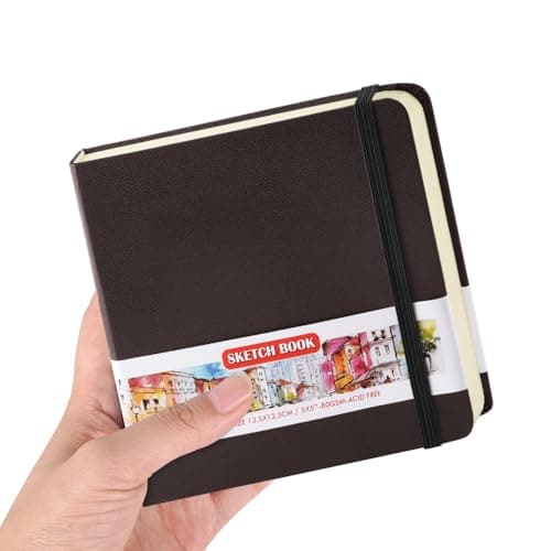 E-WEICHEN Square 5x5 inches 80gsm 96sheets/192 Pages Notebooks Blank Sketchbooks Travel Journal Pocket Hardcover Paint Writing Diary Memo Planner PU Leather Cover. Dark Brown - Image 1
