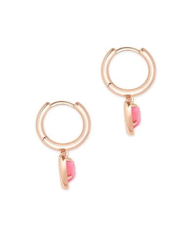 Kendra Scott Ari Heart Huggie Earrings for Women, Fashion Jewelry - ROSE GOLD - PINK DRUSY thumbnail 2