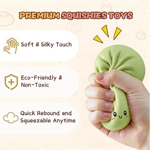 Dumpling Squishy 4 Pack, Glitter Dumpling Squishy Fidget Sensory Toys, Colorful Dumplings Squishies Stress Balls for Anxiety Relief, Bao Bun Squeeze for Kids Adults Presents thumbnail 5