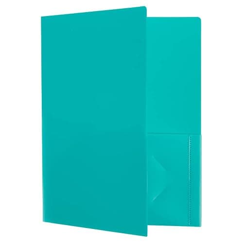 JAM PAPER Heavy Duty Plastic 2 Pocket Extra Tough School Folders - Teal Blue - 6/Pack thumbnail 3