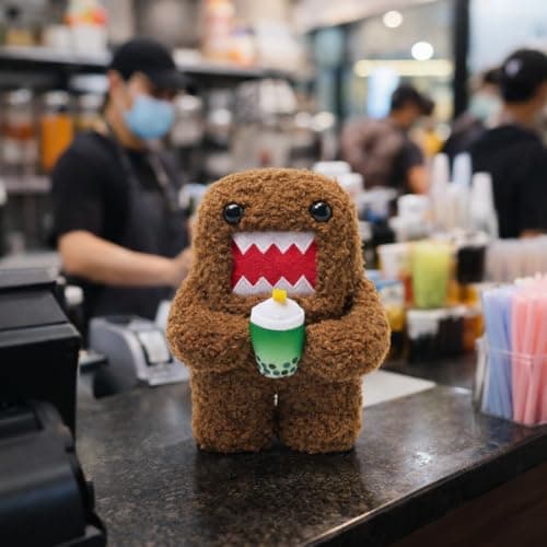LICENSE 2 PLAY Domo Kun 6.5-Inch Plush – Bubble Tea Edition with Fabric Boba Cup & Straw - Super-Soft Collectible Toy for Kids, Kidults & Nostalgic Fans thumbnail 3
