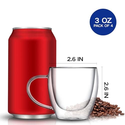 YMMIND Set of 4 Double Walled Glass Coffee Mugs 3 Ounces Insulated Layer Coffee Cups with Handle Borosilicate Glass Espresso Cup for Hot Beverage,Cappuccino,Tea,Latte,Wine,Microwave Safe thumbnail 4