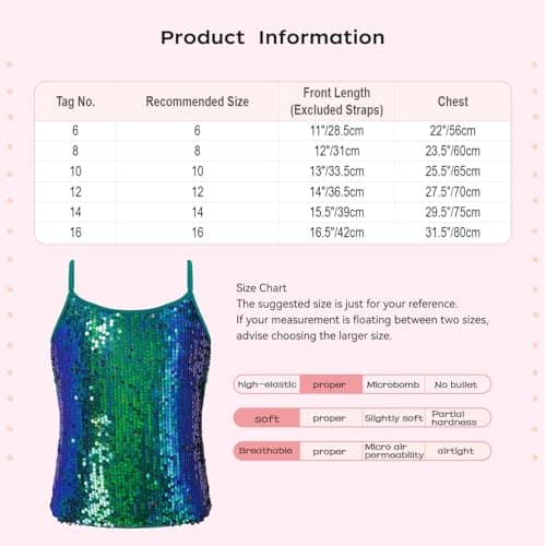 Aislor Kids Girls Shiny Sequins Dance Top Shirt Yoga Sports Workout Spaghetti Shoulder Straps Tank Tops Tees White 10 Years thumbnail 5